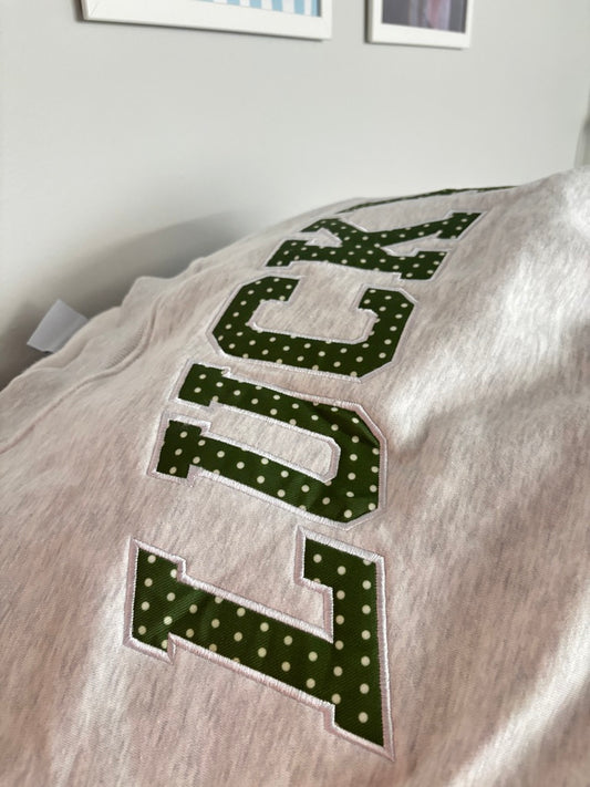 LUCKY MOCK NECK-ASH GREY WITH PISTACHIO AND POLKA DOTS