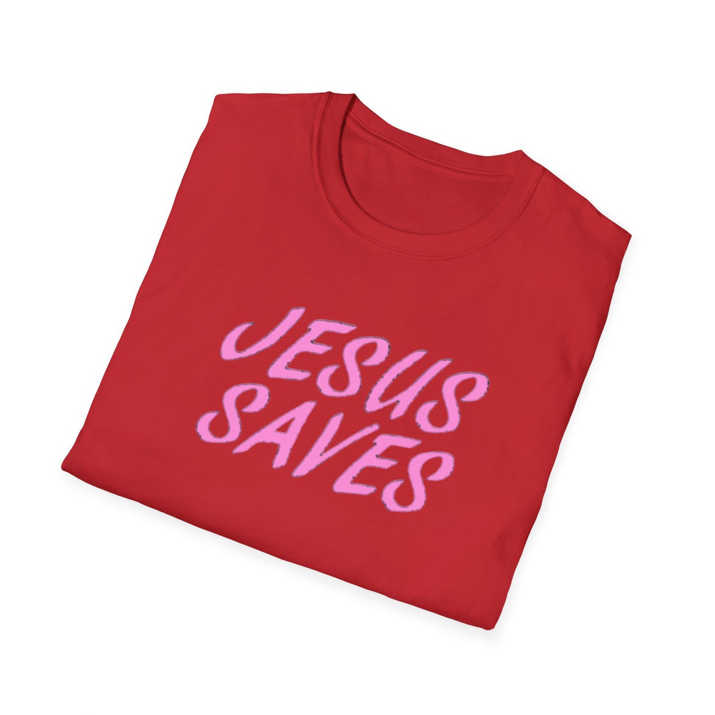 Jesus Saves Pink Script T-Shirt — Christian Faith Graphic Tee