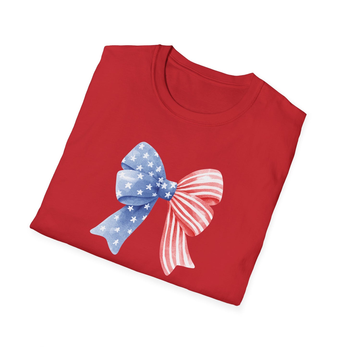 Patriotic USA Flag Bow T-Shirt — Red White Blue 4th of July Tee