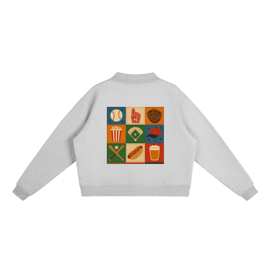 Ballgame Script with Patchwork Essential Fleece Mock-Neck Crew Sweatshirt