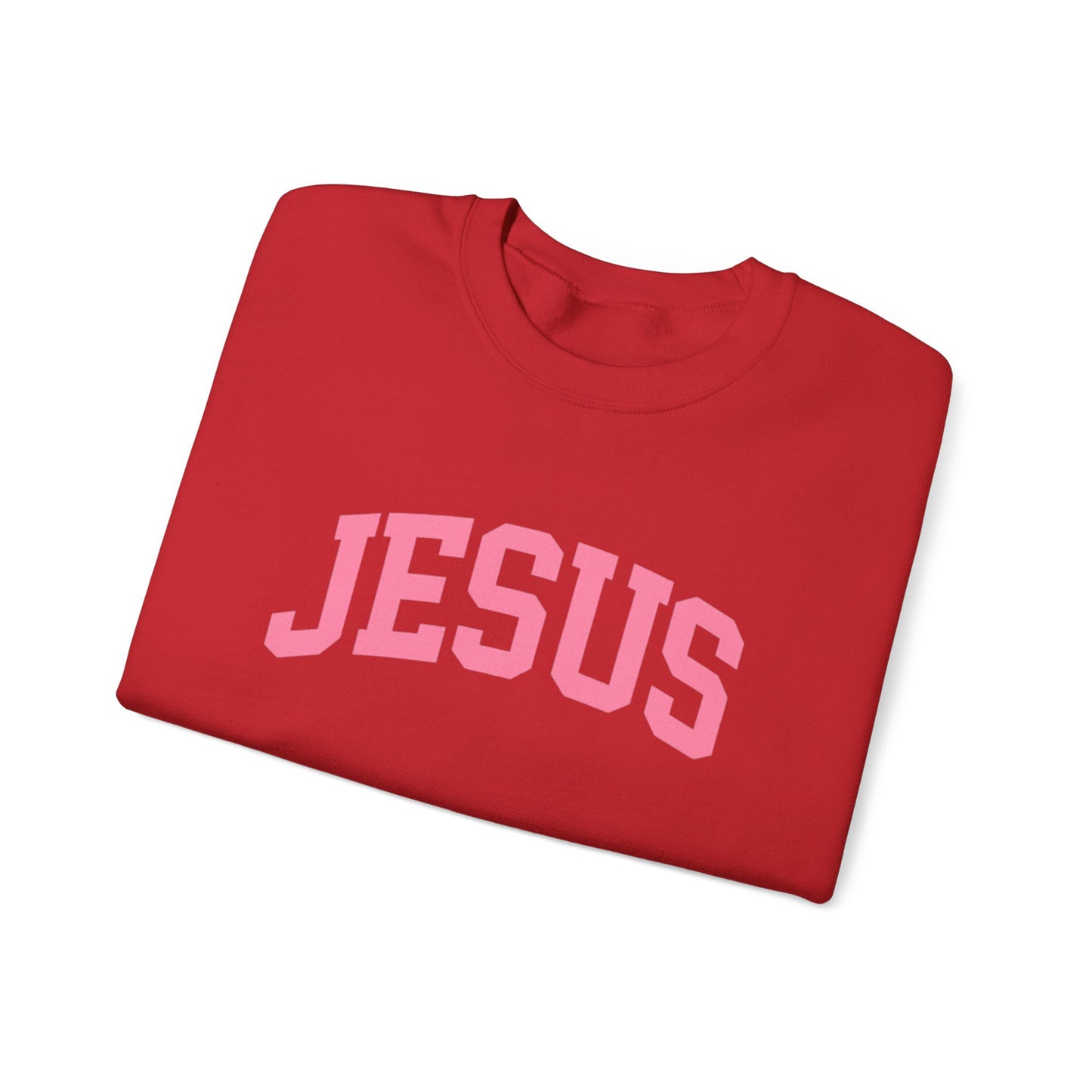 Jesus Crewneck Sweatshirt — Pink Collegiate Faith Graphic