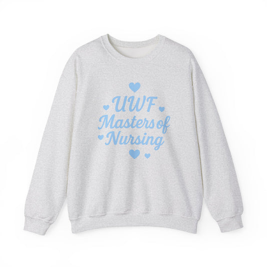 UWF Masters of Nursing Crew neck — Light Blue Heart Nursing School Sweatshirt