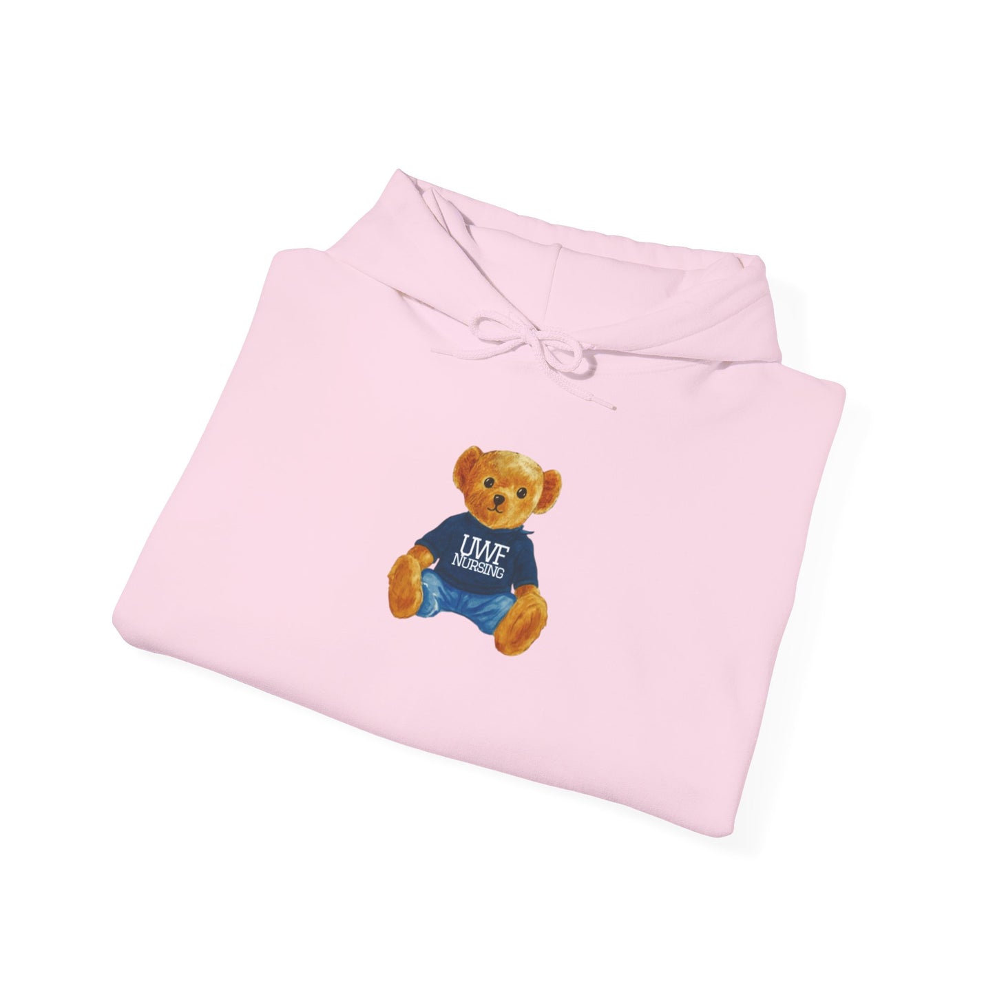 Teddy Bear Graphic Hoodie — Cute Bear Wearing 'UWF NURSING' Sweater