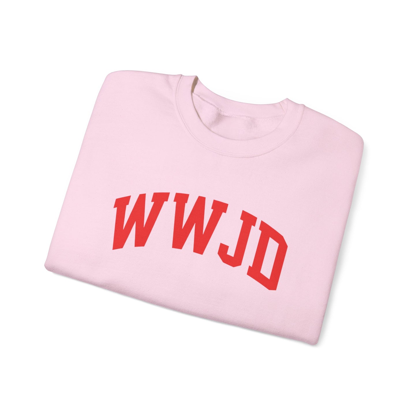 WWJD Crewneck Sweatshirt — Classic Red Lettering Christian Faith Pullover