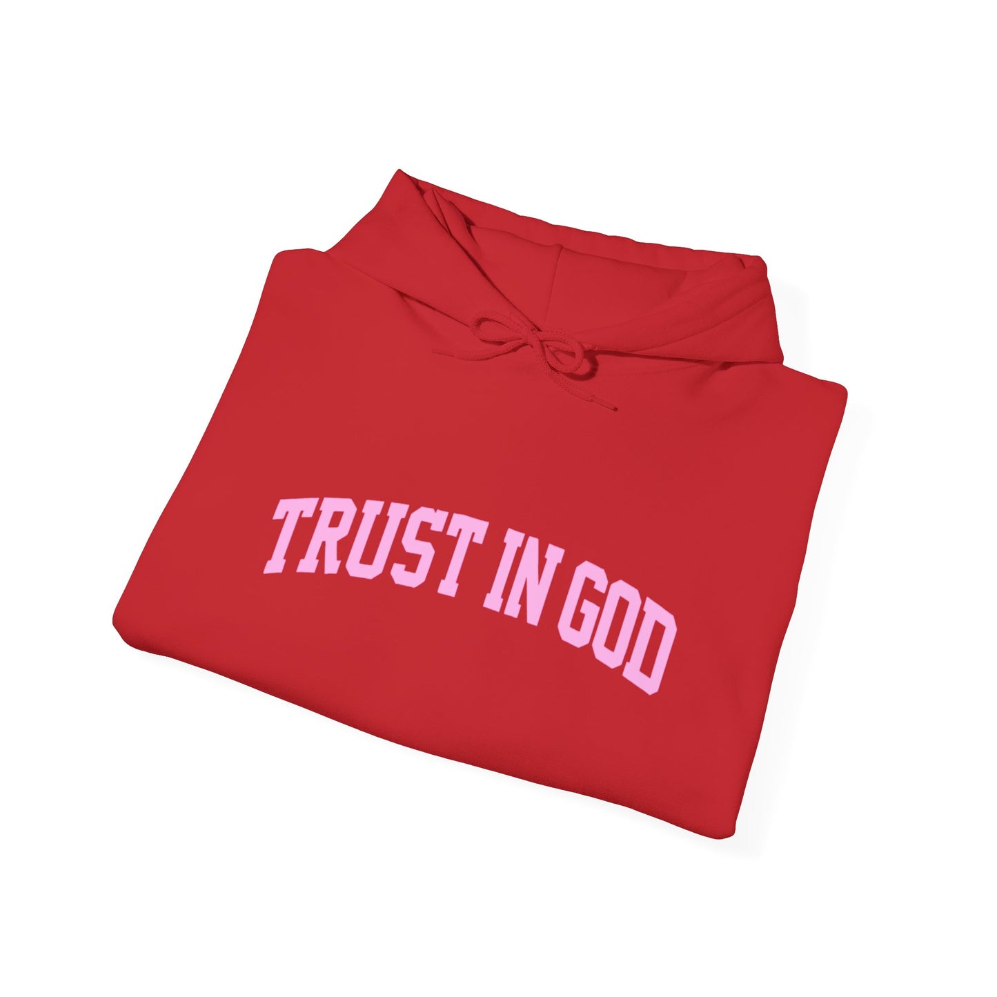 Trust In God Hoodie — White Pullover with Pink Faith Graphic