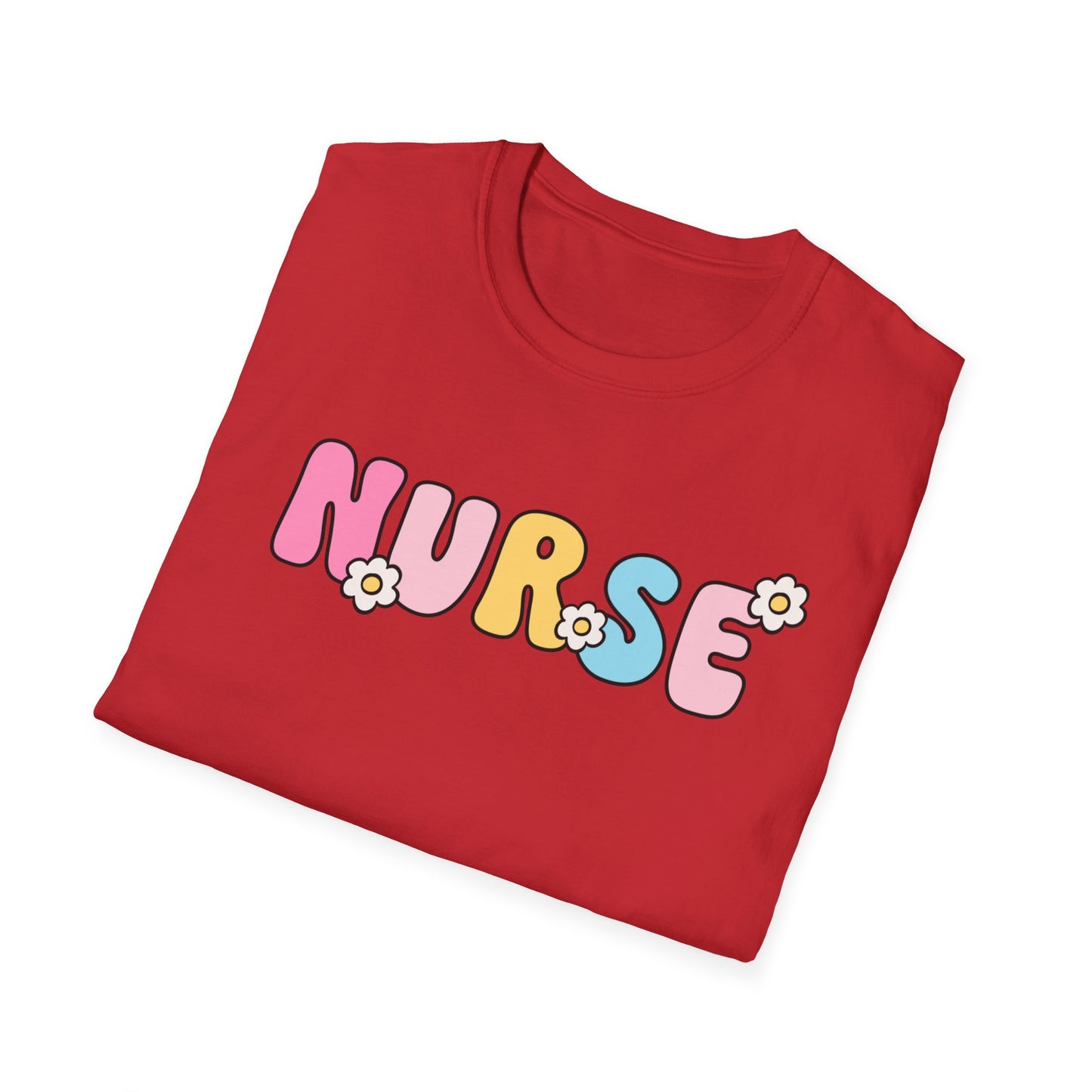 Nurse Daisy Retro Bubble Letter T-Shirt — Cute Pastel Floral Nursing Tee