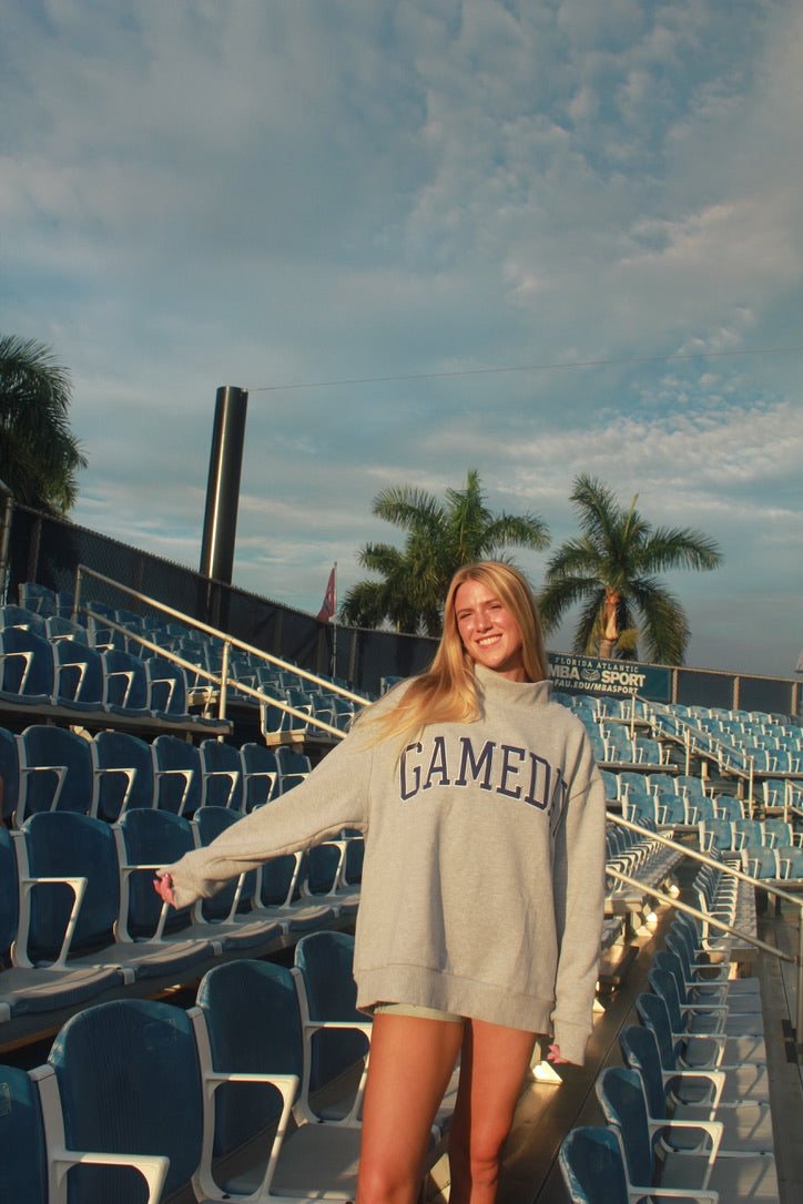 GAMEDAY Classic Grey and Navy Embroidered Mock Neck