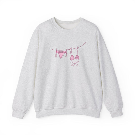 Bikini Line Graphic Crew Neck – Pink Swimsuit Clothesline Sweatshirt