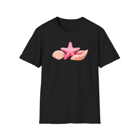Seashell & Starfish Beach T-Shirt — Pink Coastal Summer Tee