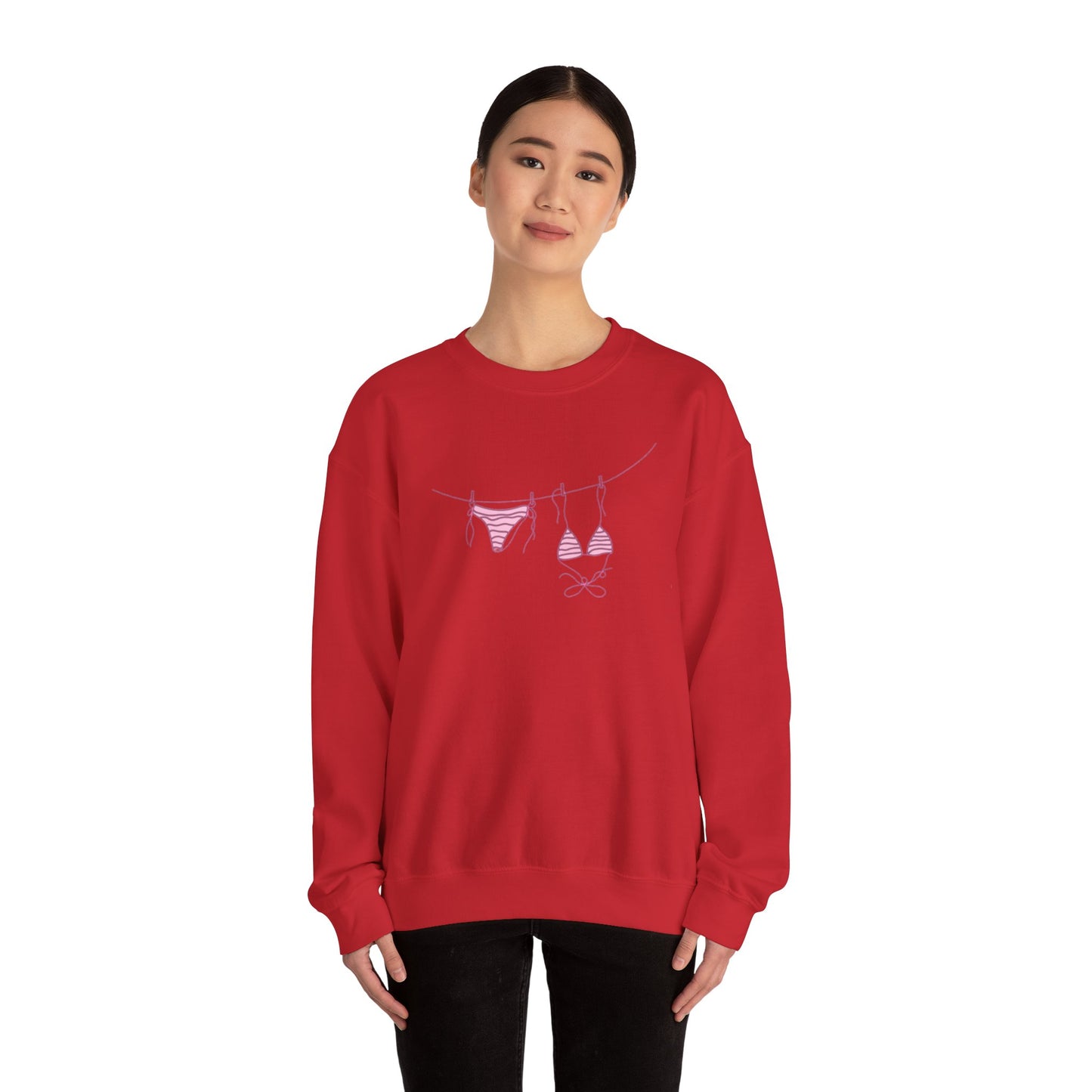 Bikini Line Graphic Crew Neck – Pink Swimsuit Clothesline Sweatshirt