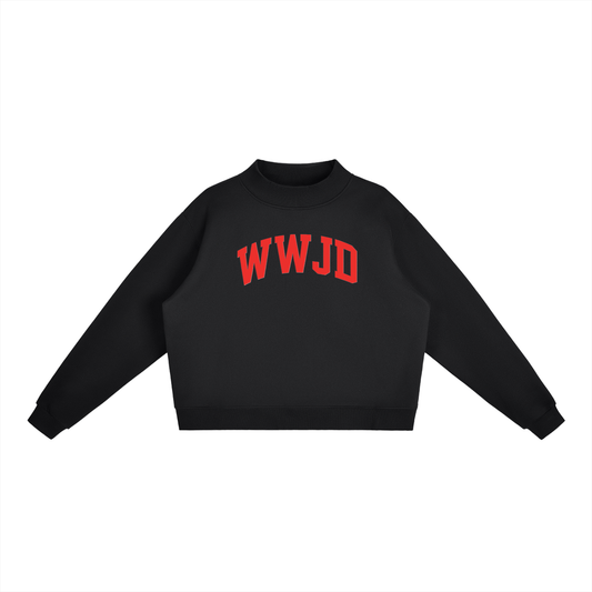 WWJD Red Print Essential Fleece Mock-Neck Crew Sweatshirt