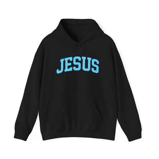 Jesus Hoodie - Blue Lettering Christian Faith Pullover