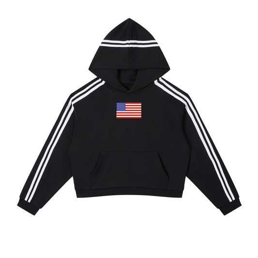 USA Flag Contrast Side Stripe Cropped Hoodie