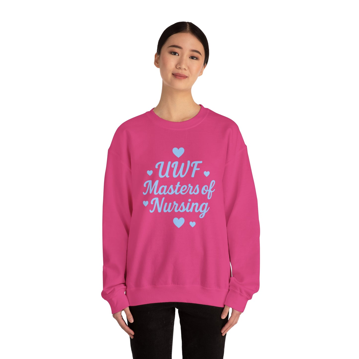 UWF Masters of Nursing Crew neck — Light Blue Heart Nursing School Sweatshirt