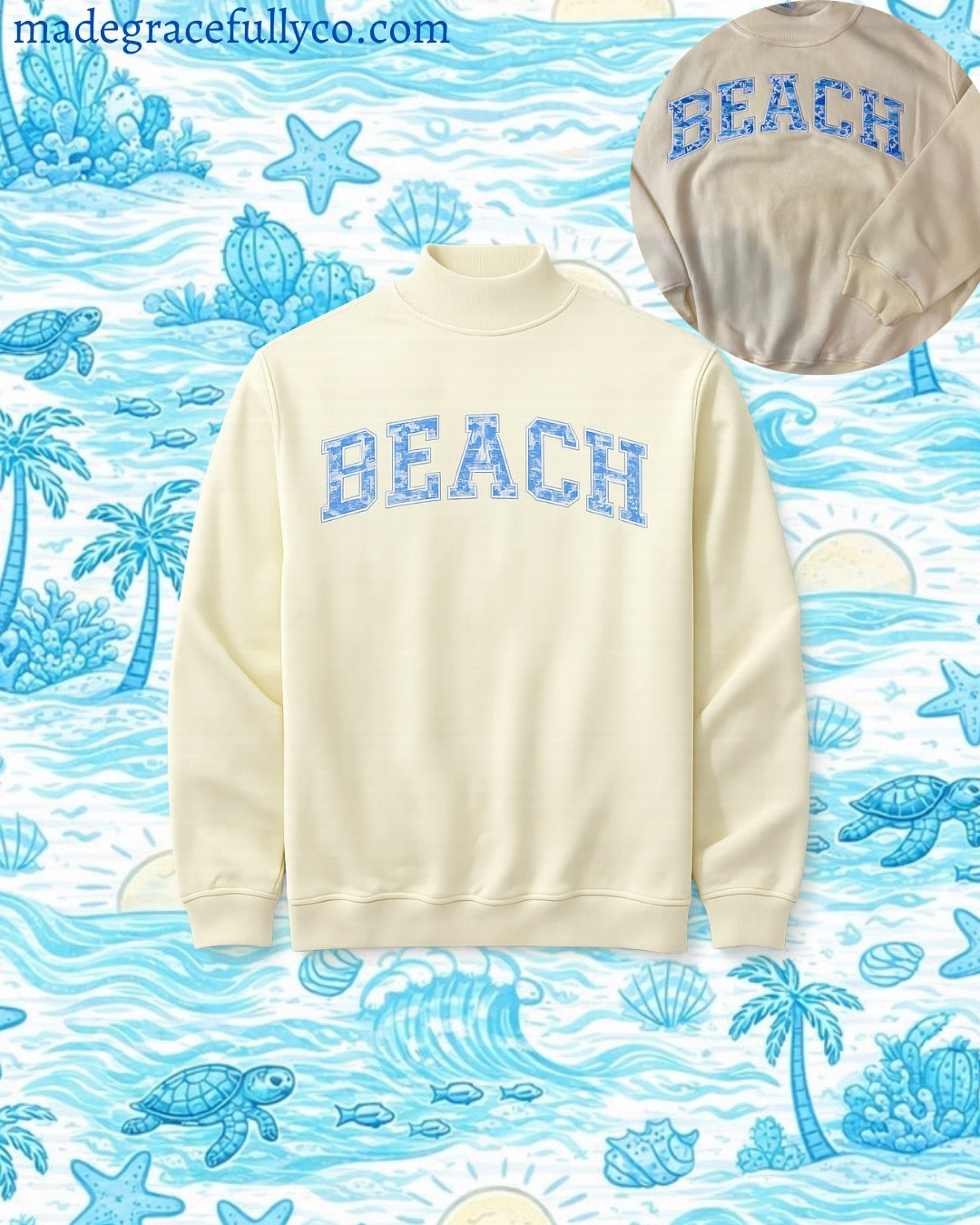BEACH- COASTAL SUNSHINE MOCK NECK **PREORDER**