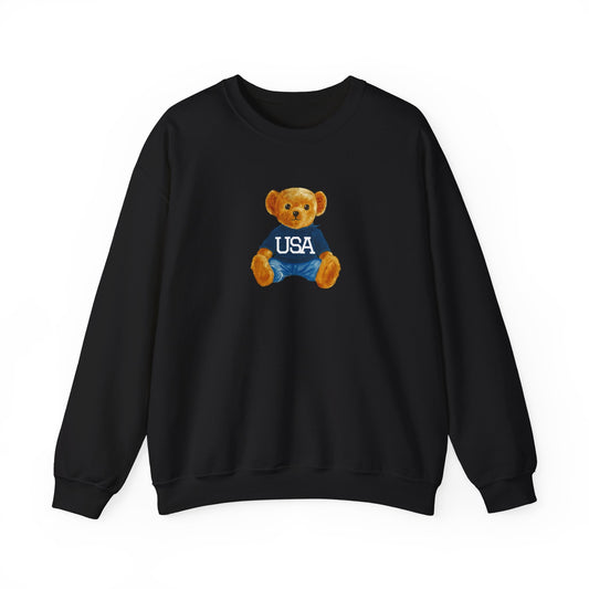 USA Teddy Bear Crewneck Sweatshirt — Cute Patriotic Bear Pullover