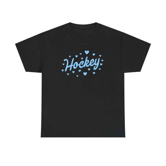 Hockey Heart Tee — Cute Light Blue Script Hockey Shirt