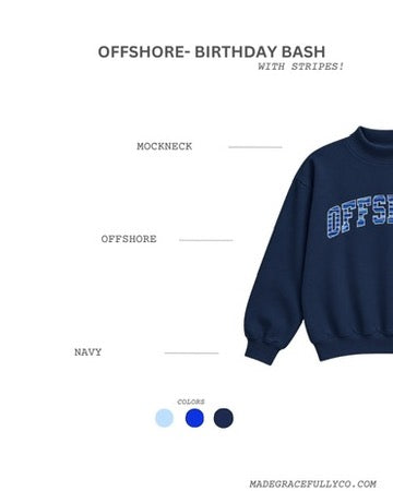 Offshore mockneck- navy with birthday bash stripes