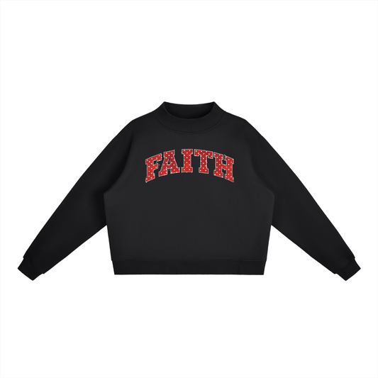 Faith Red Polka Dot Essential Fleece Mock-Neck Crew Sweatshirt