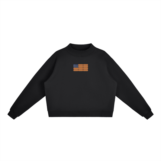 USA Hotdog Flag Fleece Mock-Neck Crew Sweatshirt