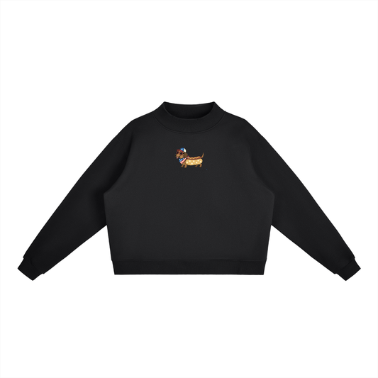 USA Weiner Dog Fleece Mock-Neck Crew Sweatshirt