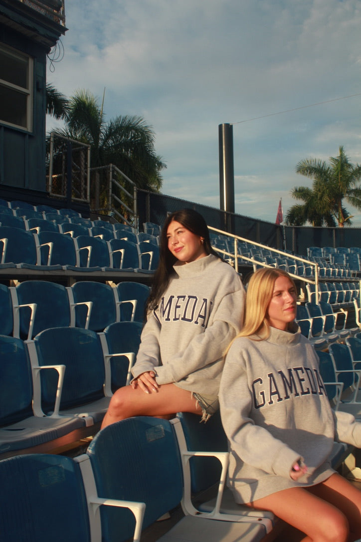 GAMEDAY Classic Grey and Navy Embroidered Mock Neck