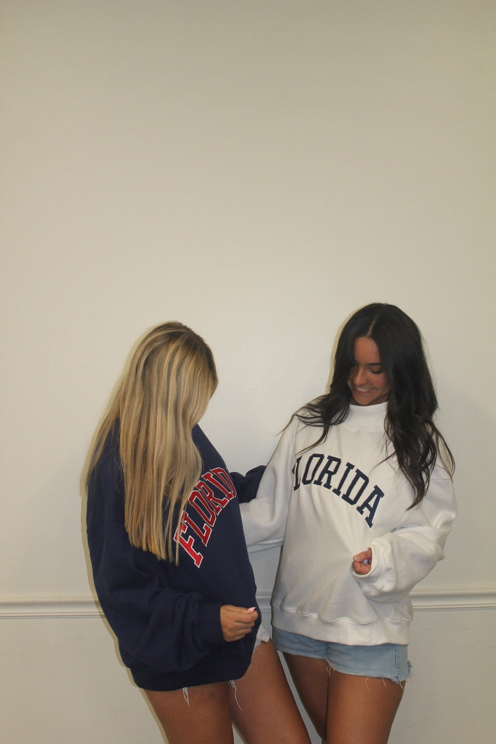 FLORIDA WHITE AND NAVY MOCK NECK