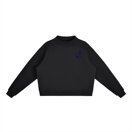 Navy Anchor Essential Fleece Mock-Neck Crew Sweatshirt