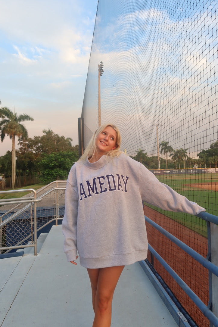 GAMEDAY Classic Grey and Navy Embroidered Mock Neck