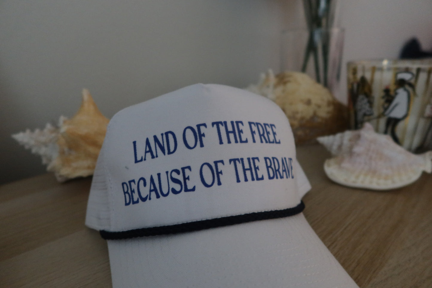 LAND OF THE FREE BECAUSE OF THE BRAVE-WHITE AND BLUE HAT