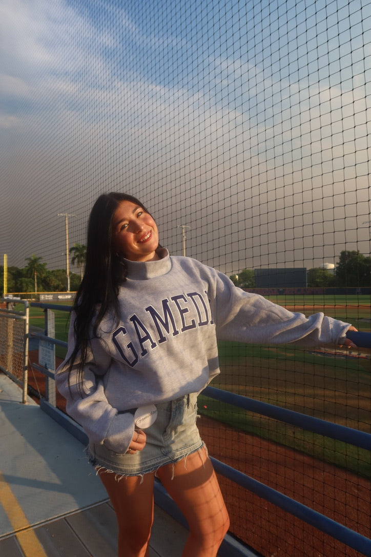 GAMEDAY Classic Grey and Navy Embroidered Mock Neck