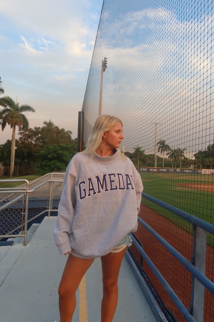 GAMEDAY Classic Grey and Navy Embroidered Mock Neck
