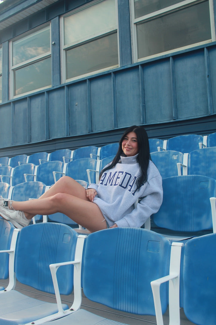 GAMEDAY Classic Grey and Navy Embroidered Mock Neck