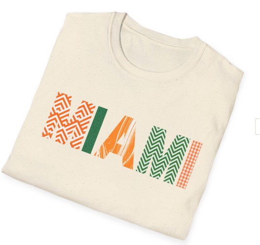 Miami Patterned Text T-Shirt — Orange & Green Graphic Tee