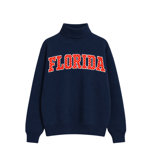 FLORIDA- TRUE NAVY AND RED POLKA DOT MOCK NECK