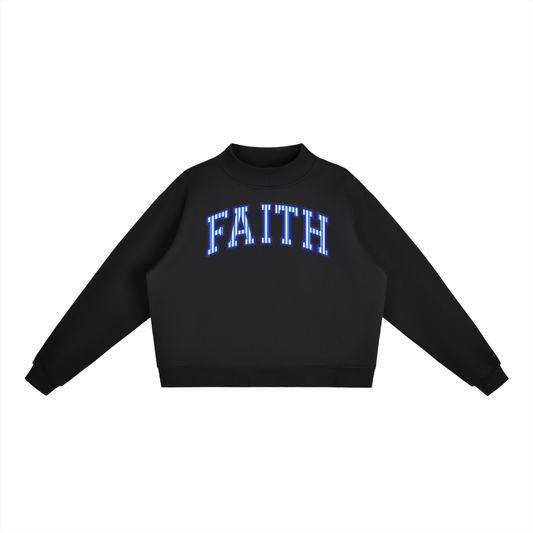 Faith Blue Stripes Essential Fleece Mock-Neck Crew Sweatshirt