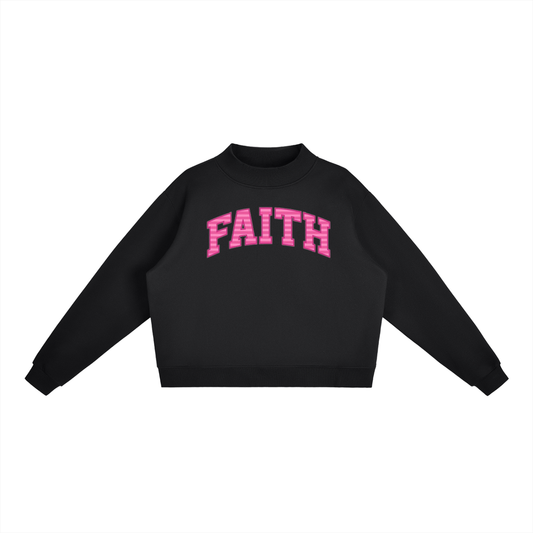 Faith Pink Stripes Essential Fleece Mock-Neck Crew Sweatshirt