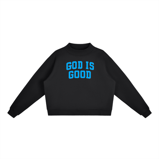 God Is Good Blue Essential Fleece Mock-Neck Crew Sweatshirt