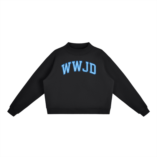 WWJD Blue hearts Essential Fleece Mock-Neck Crew Sweatshirt