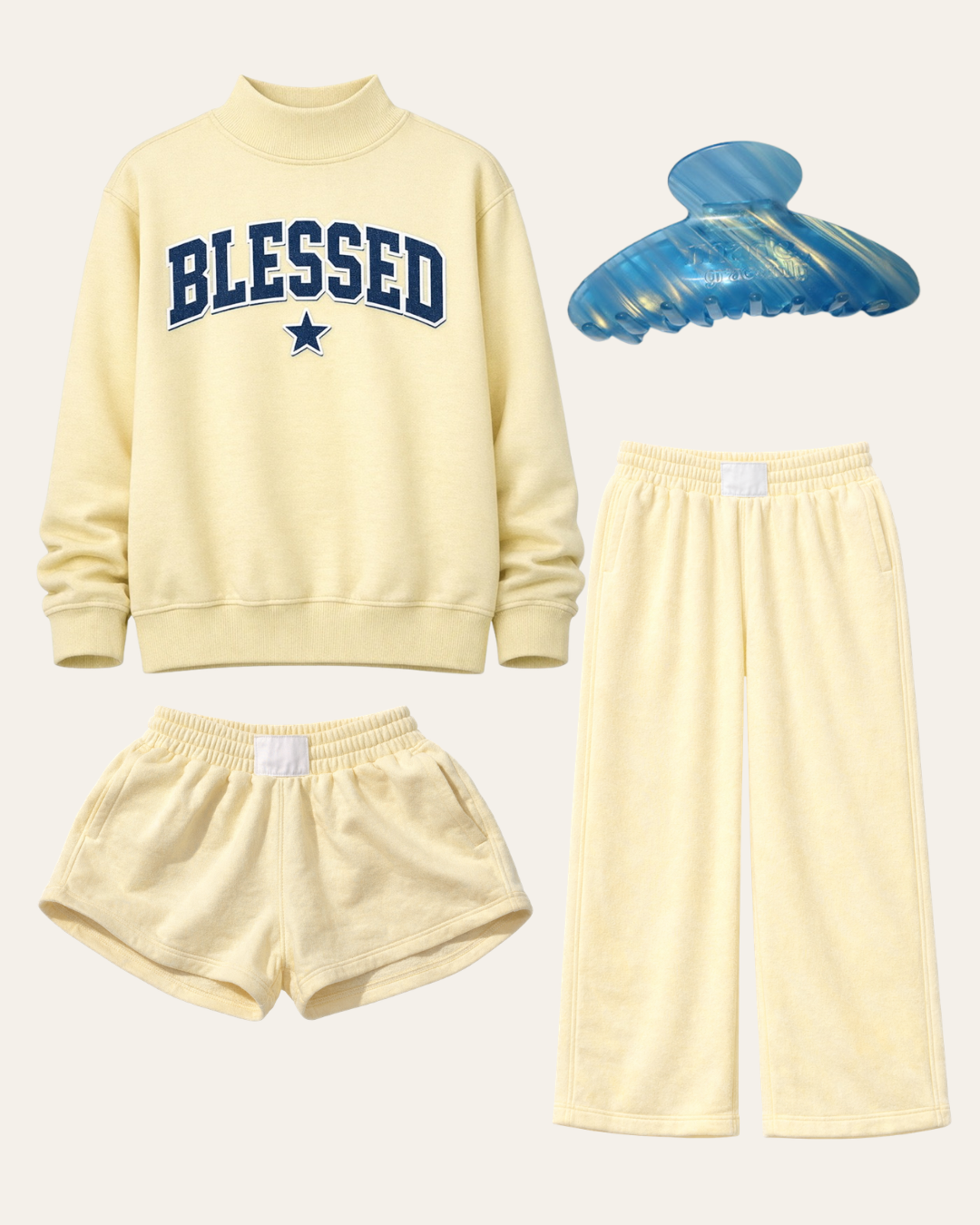 DENIM AND BUTTERCREAM BLESSED MOCK NECK