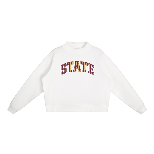 State Striped Print Essential Fleece Mock-Neck Crew Sweatshirt