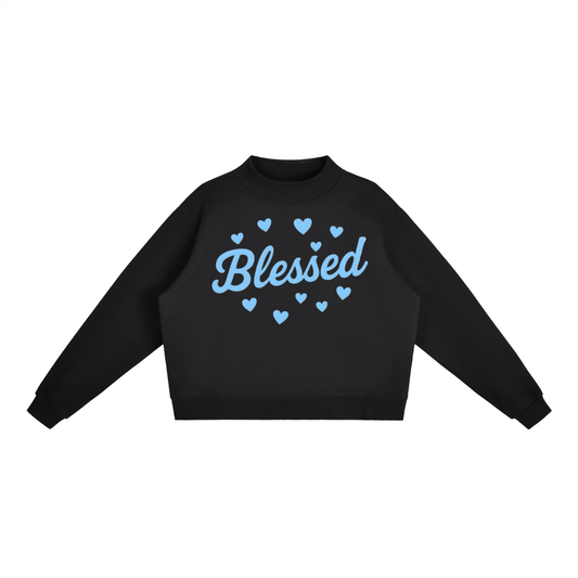 Blessed Hearts Essential Fleece Mock-Neck Crew Sweatshirt