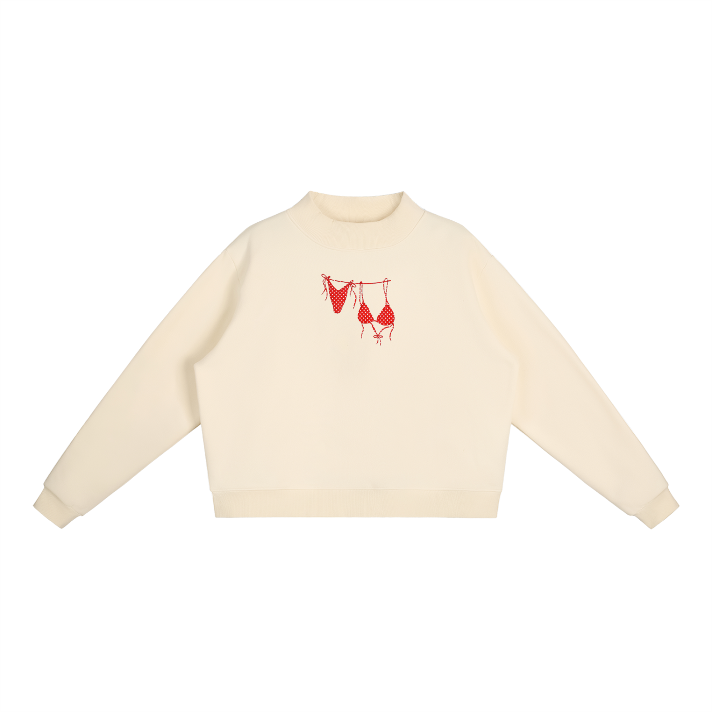 Red Bikini Front Essential Fleece Mock-Neck Crew Sweatshirt