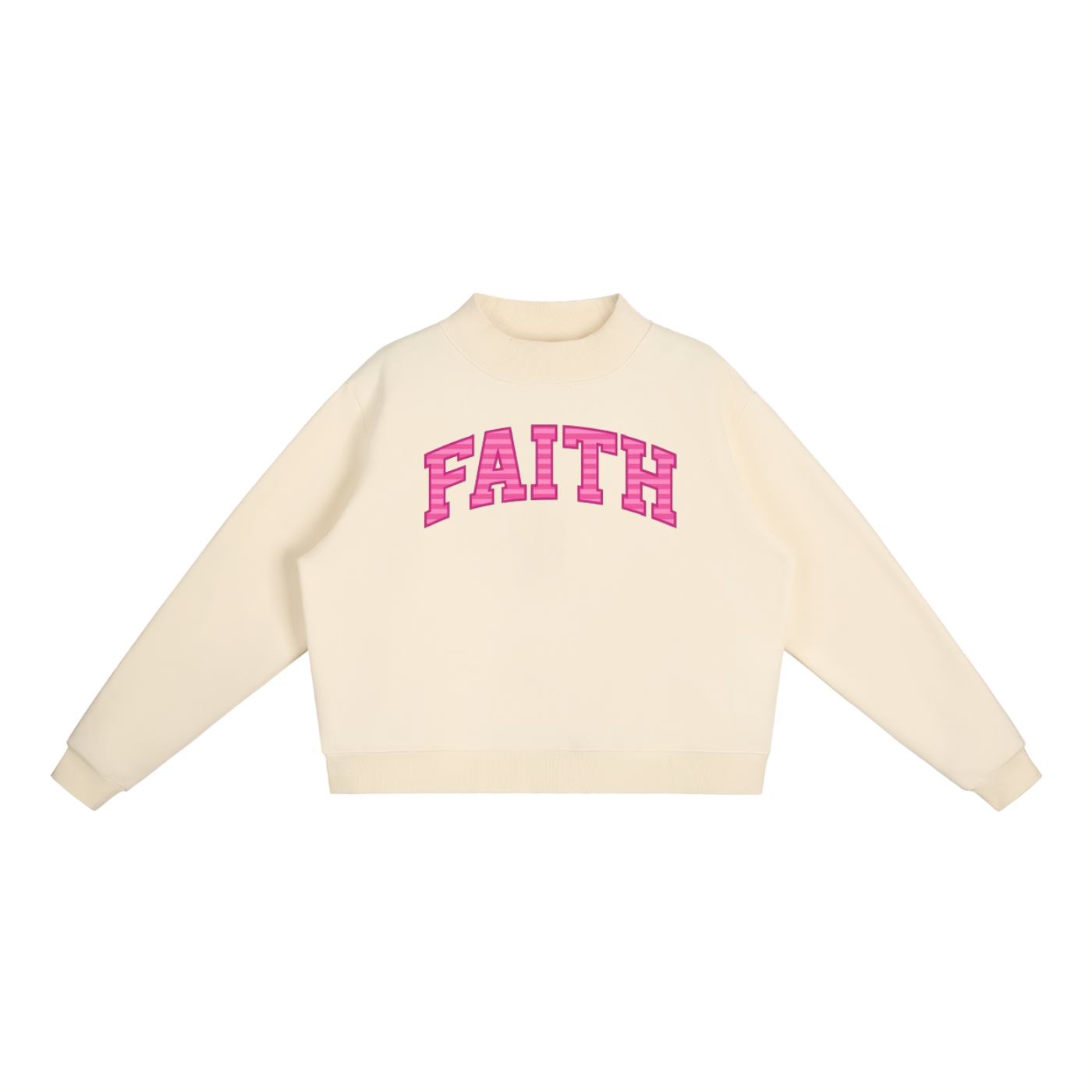 Faith Pink Stripes Essential Fleece Mock-Neck Crew Sweatshirt