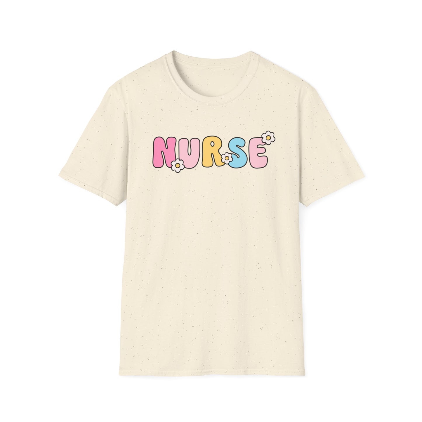 Nurse Daisy Retro Bubble Letter T-Shirt — Cute Pastel Floral Nursing Tee