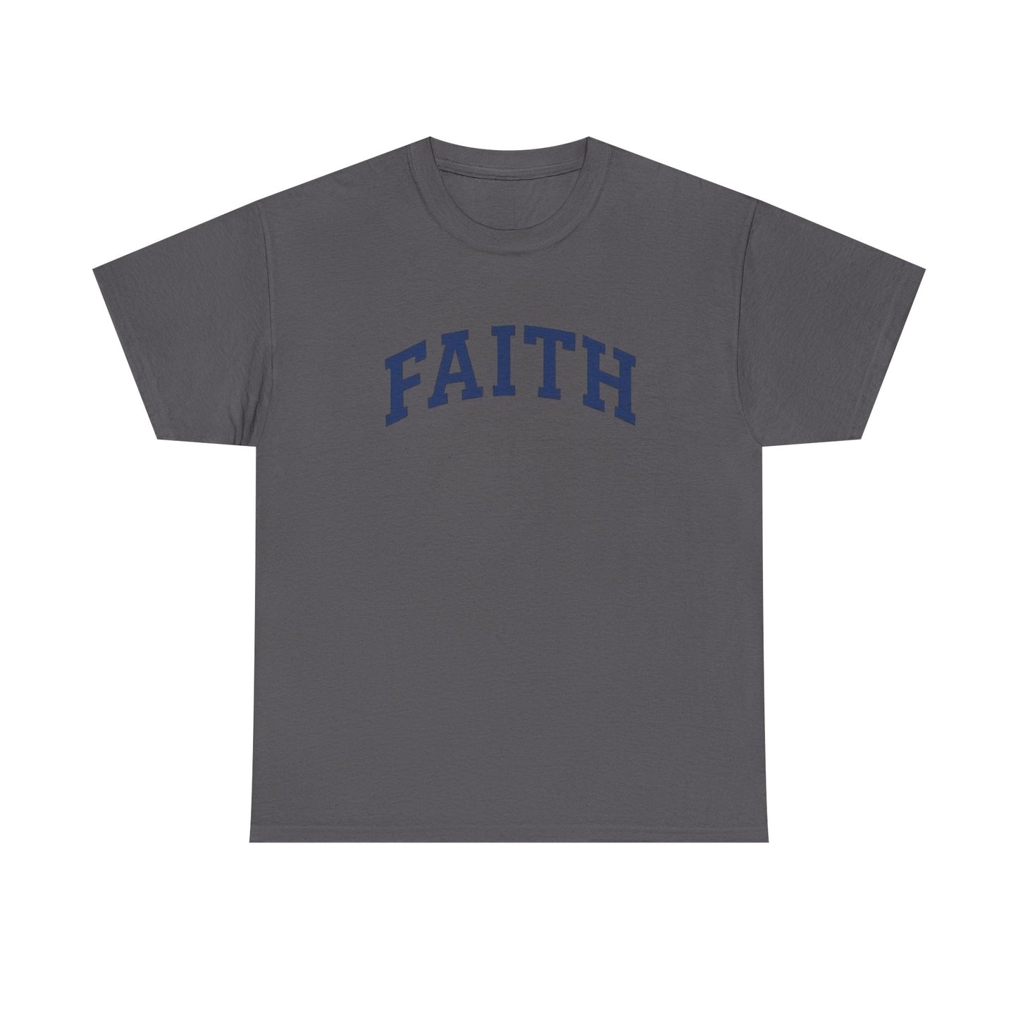 Faith Graphic Tee — Simple Navy Arch Lettering Christian T‑Shirt