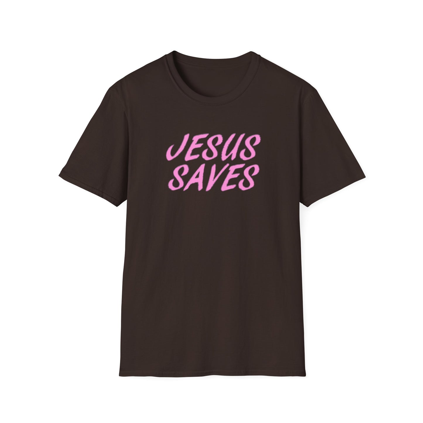 Jesus Saves Pink Script T-Shirt — Christian Faith Graphic Tee