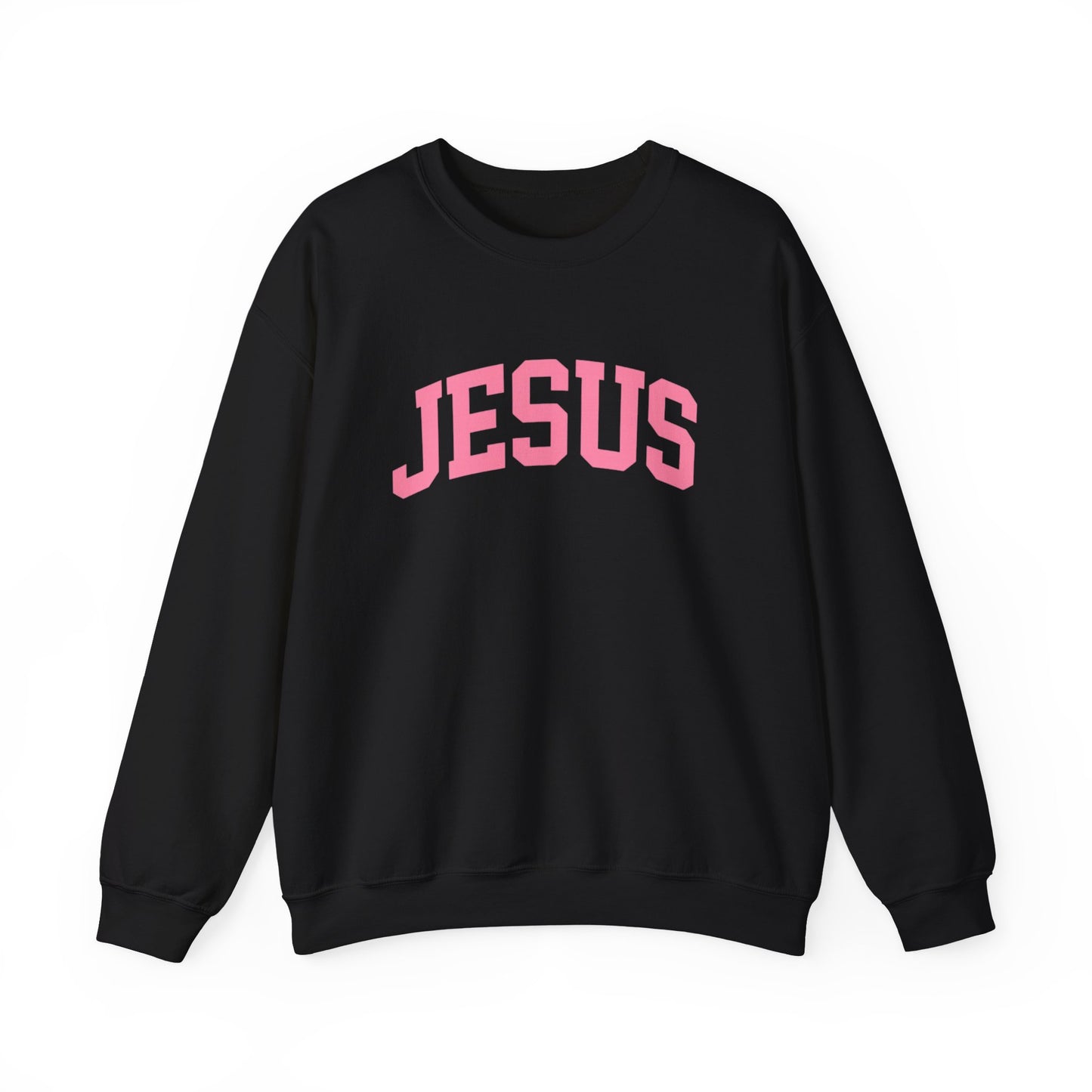 Jesus Crewneck Sweatshirt — Pink Collegiate Faith Graphic