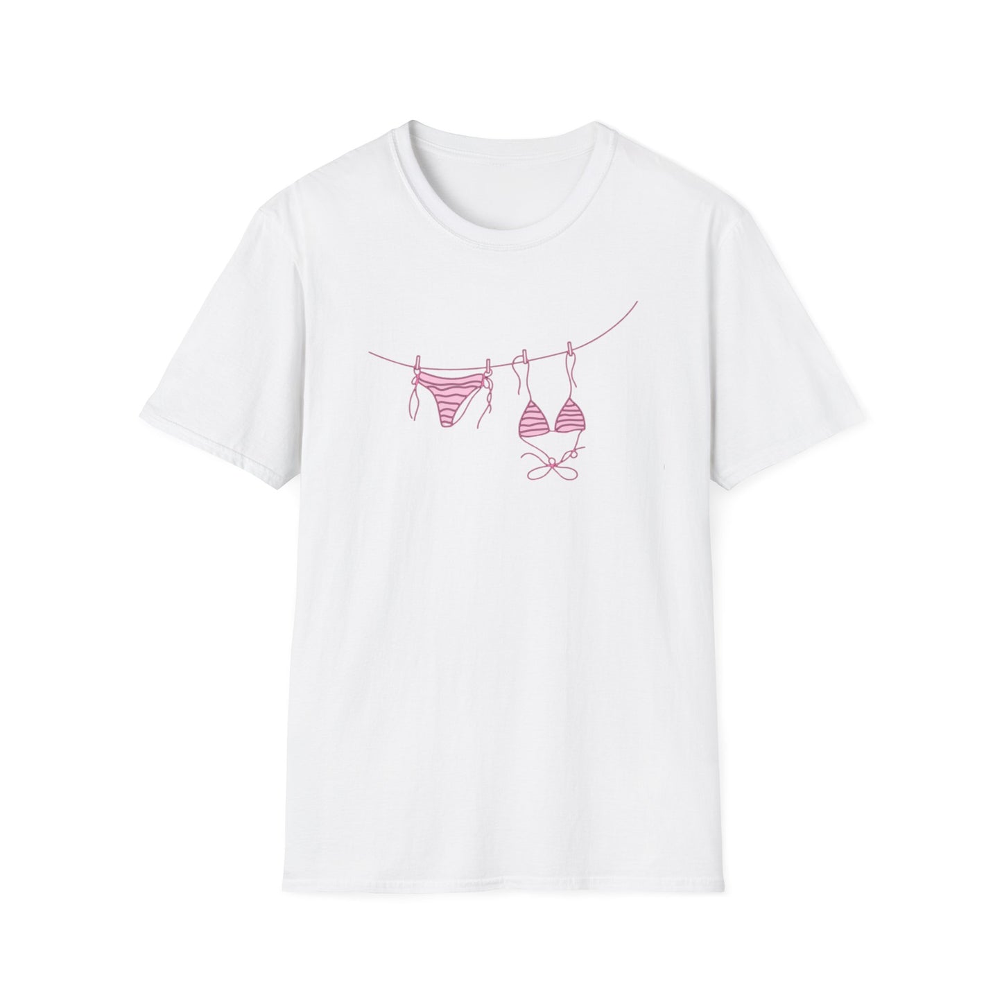 Bikini Line Graphic T‑Shirt – Pink Swimsuit Clothesline Tee
