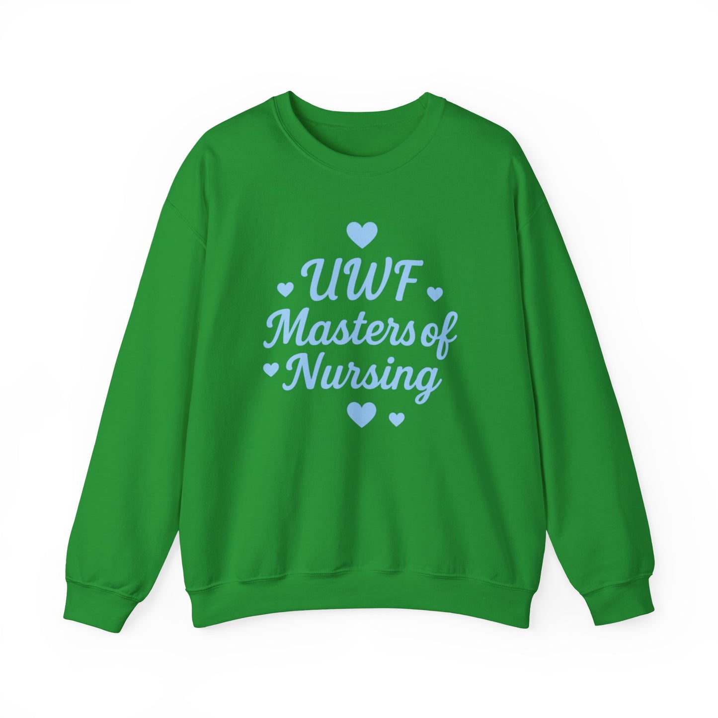 UWF Masters of Nursing Crew neck — Light Blue Heart Nursing School Sweatshirt